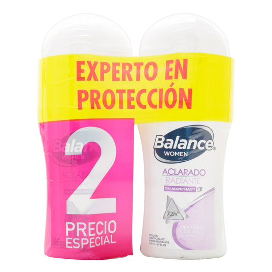 2 Desodorante Balance Rollon Aclarante Mujer 50ml