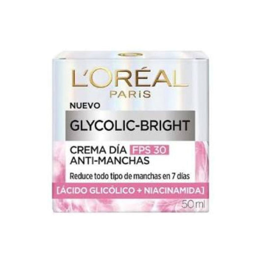 Crema Hidratante Facial Día Loreal Paris Glycolic Bright Antimanchas Ácido Glicólico Y Niacinamida 50 Ml