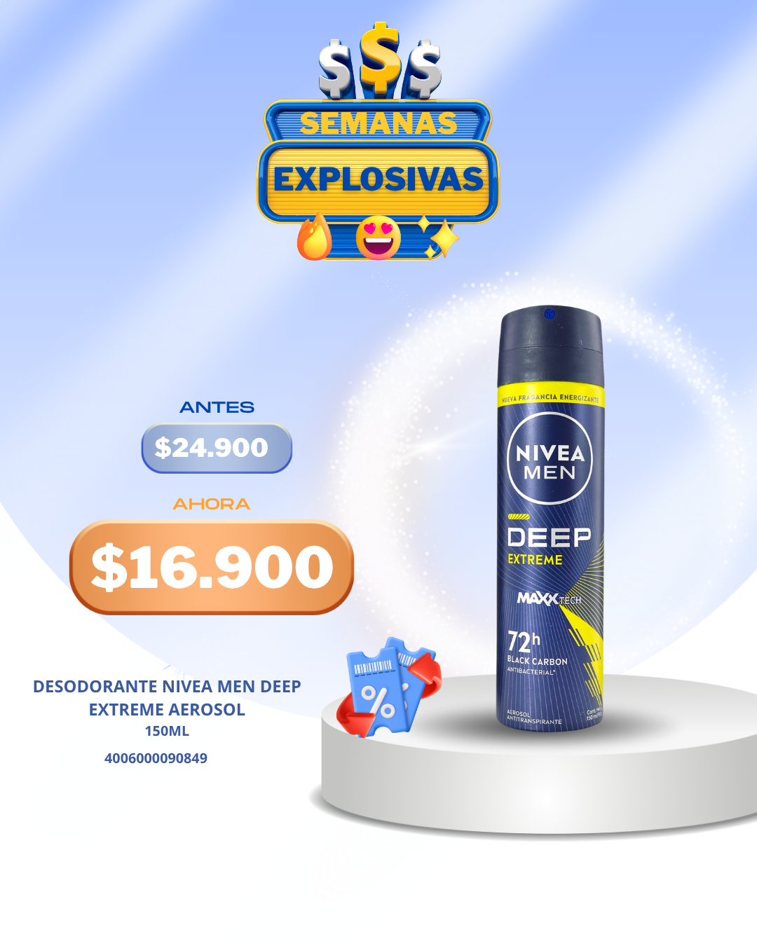 Desodorante Nivea Men Deep Extreme Aerosol 150 Ml