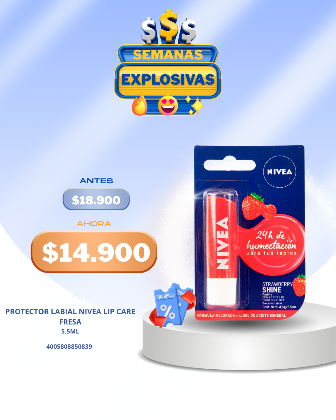 Protector Labial Nivea Lip Care Fresa 5.5ml