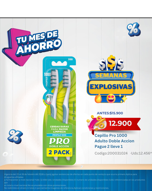 Cepillo Pro 1000 Adulto Doble Accion Pague 2 lleve 1