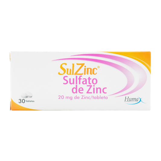Sulfato De Zinc Sulzinc 20 Mg 30 Tabletas